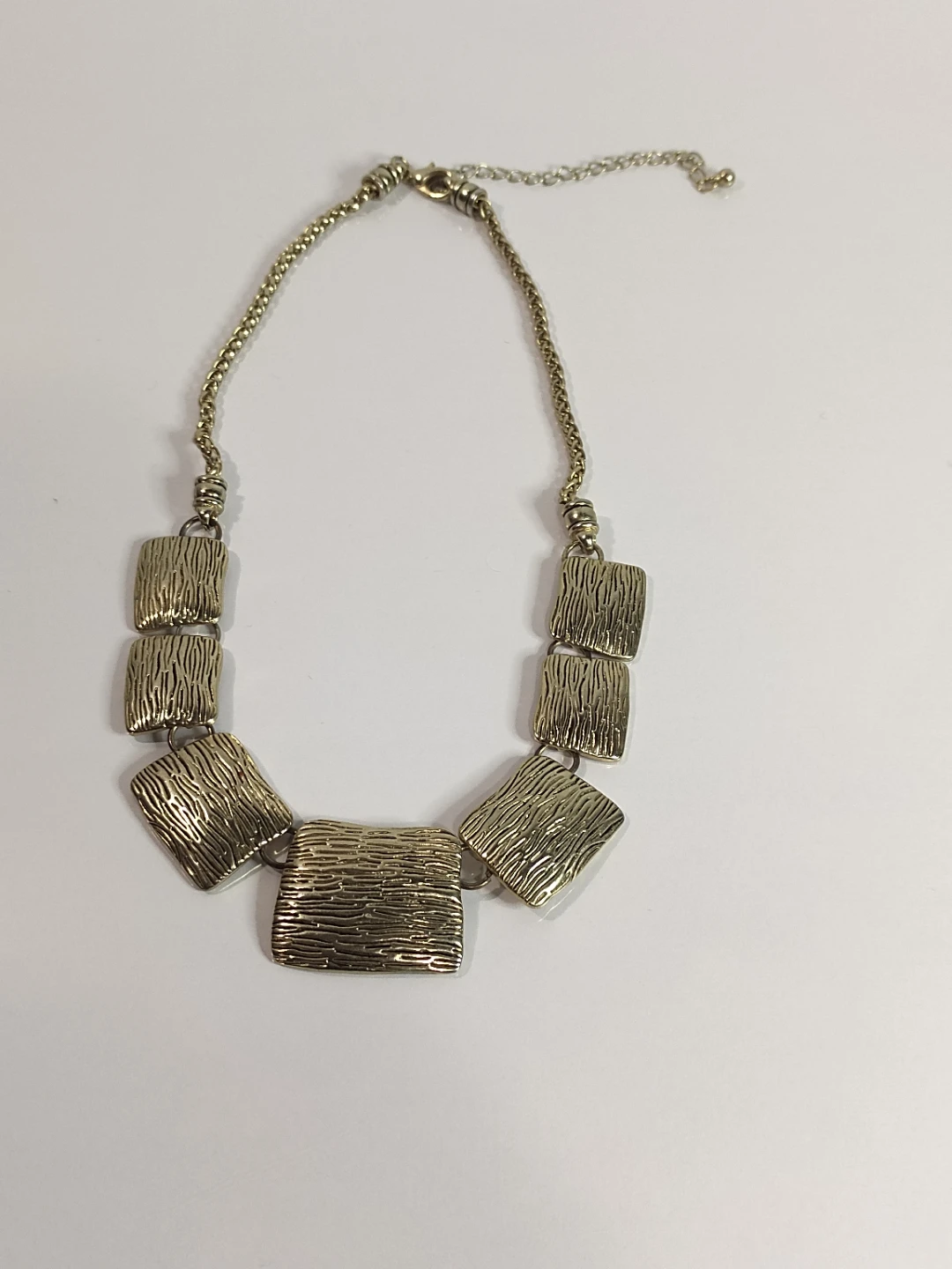 Gold Tone Necklace with Textured Square Pendant
