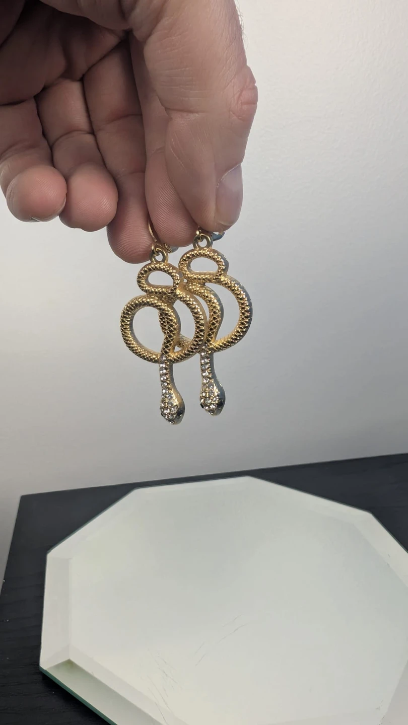 Gold tone Snake Earrings with Rhinestones - photo 3