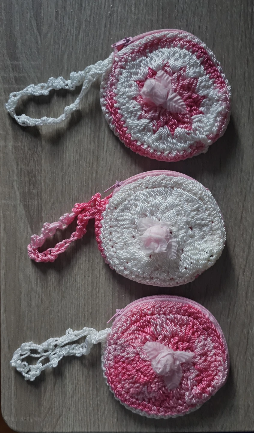 Handmade Crochet Coin Purses with Flower Detail