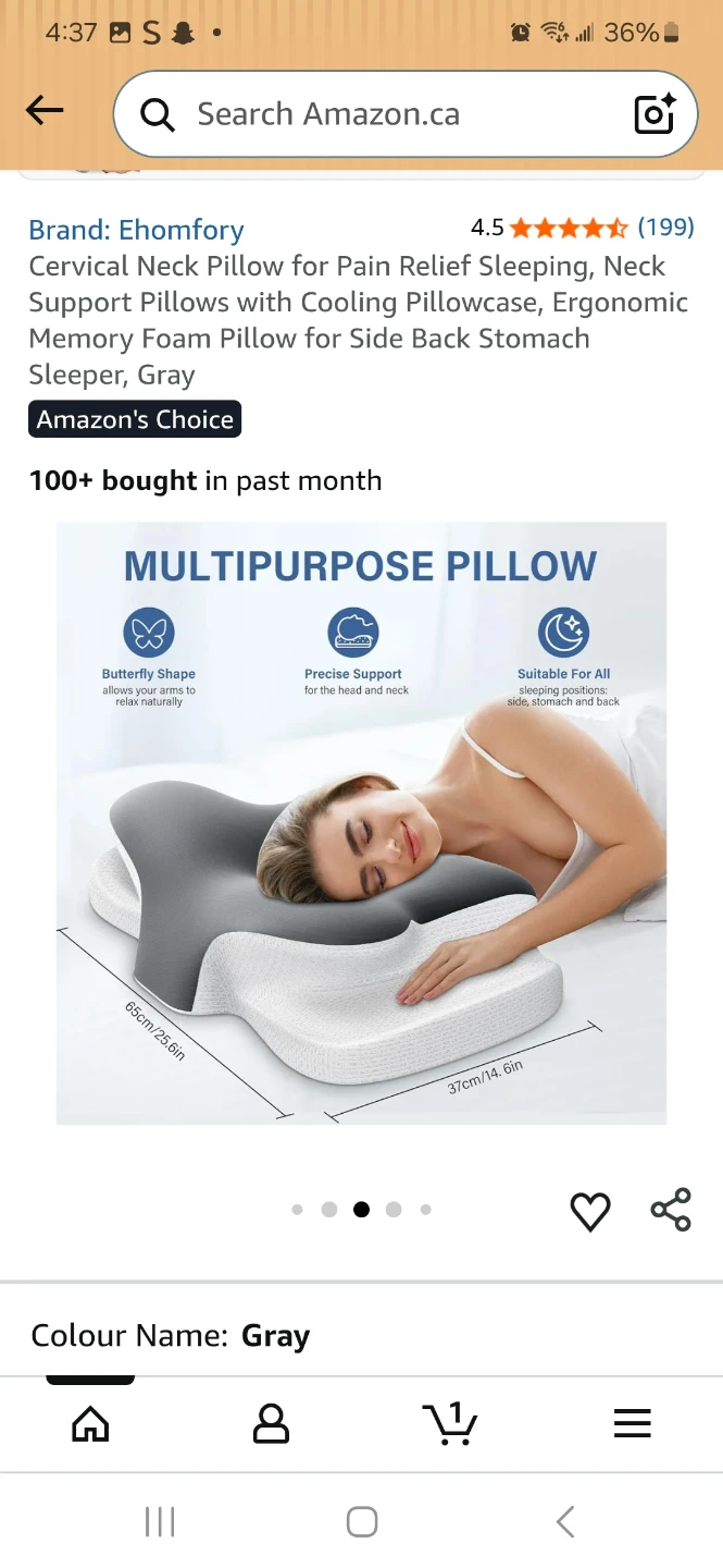 Ehomfory Cervical Neck Pillow - Ergonomic Memory Foam, Gray