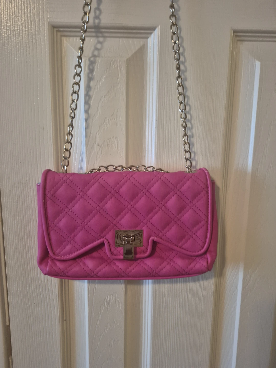 Hot Pink Quilted Chain Shoulder Bag