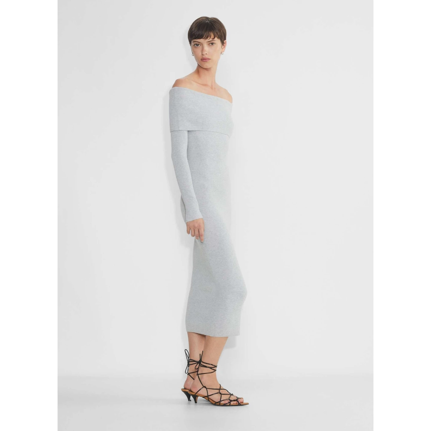 Grey Off-the-Shoulder Long Sleeve Knit Dress - photo 2