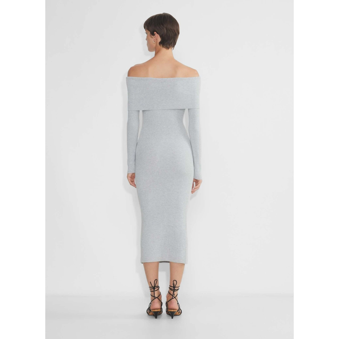 Grey Off-the-Shoulder Long Sleeve Knit Dress - photo 3