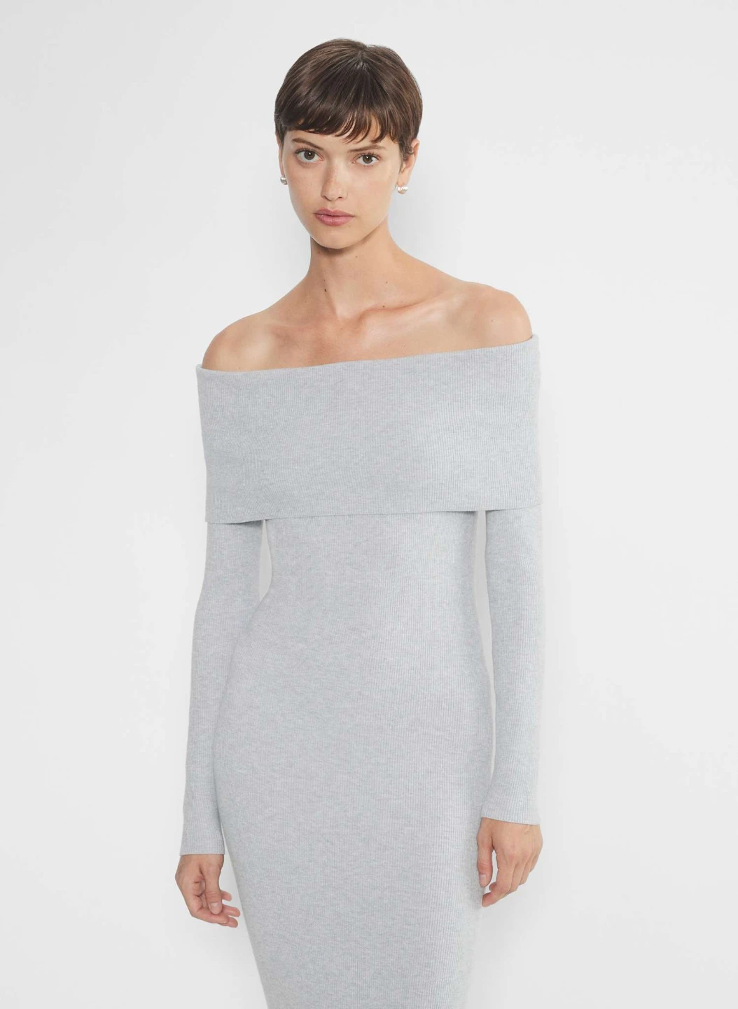 Grey Off-the-Shoulder Long Sleeve Knit Dress - photo 4