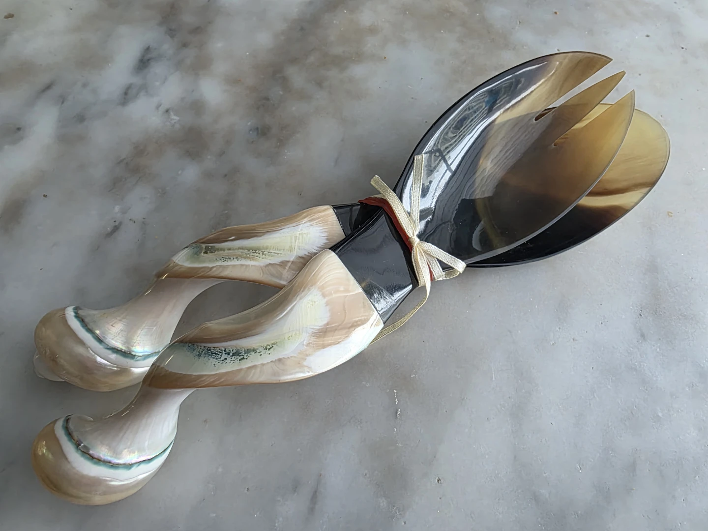 Salad Servers with Horn and Shell Handles