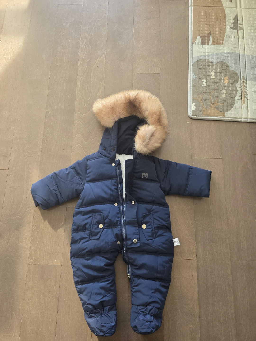 Blue Padded Baby Snowsuit with Fur Hood