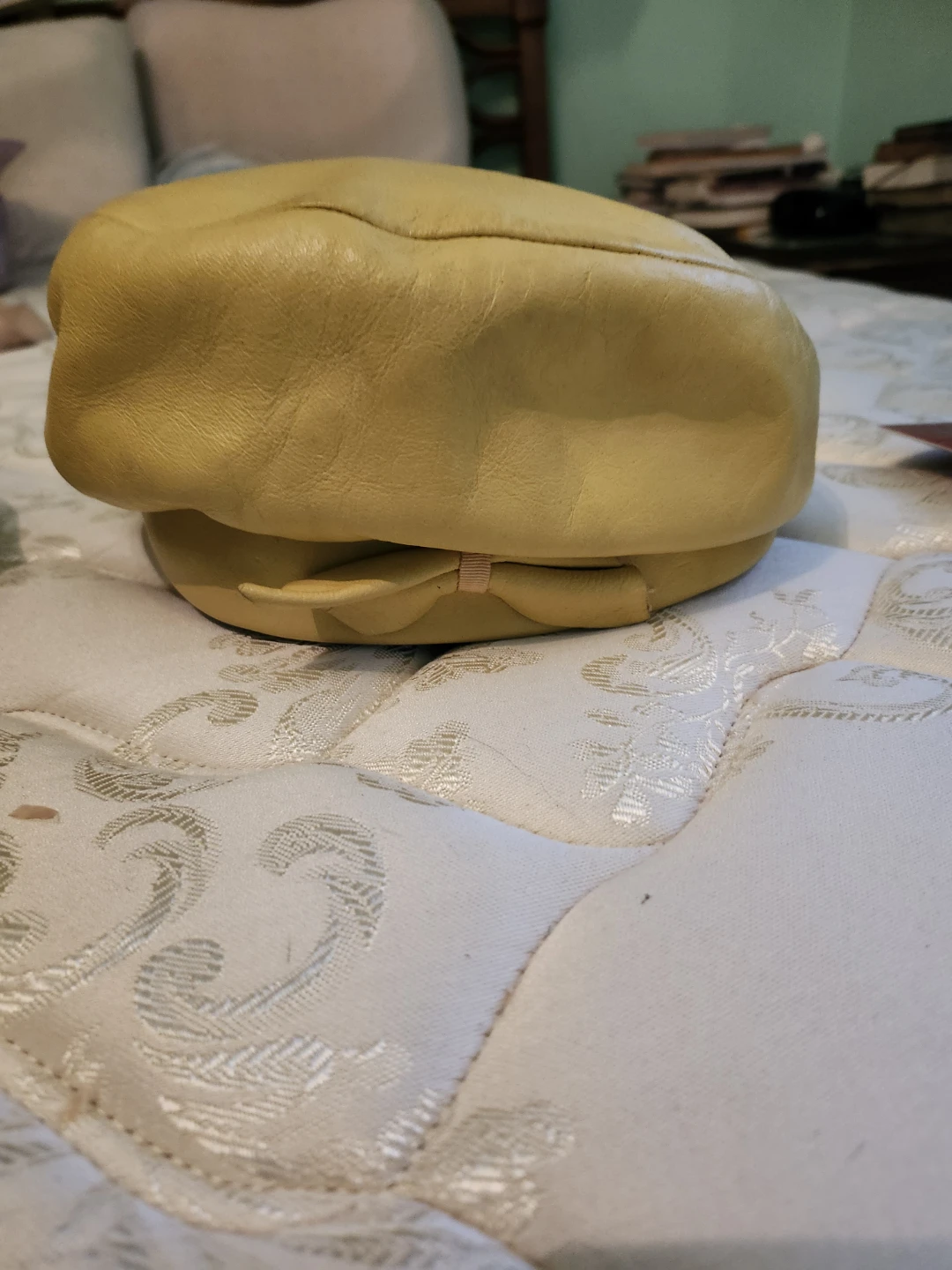 Yellow Leather Beret Hat