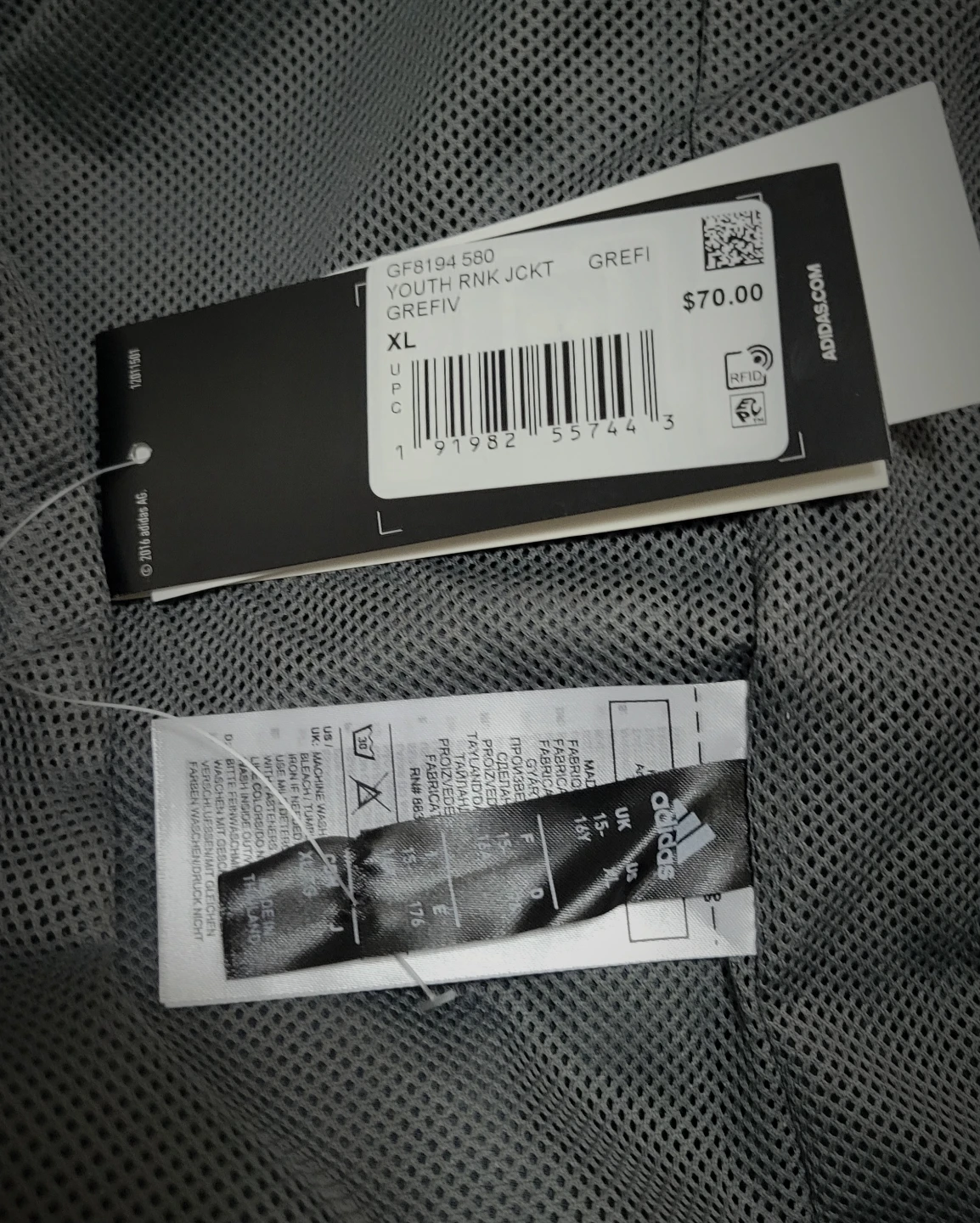 Adidas Youth R.N.K. Jckt Grefiv XL Gray Jacket - photo 5
