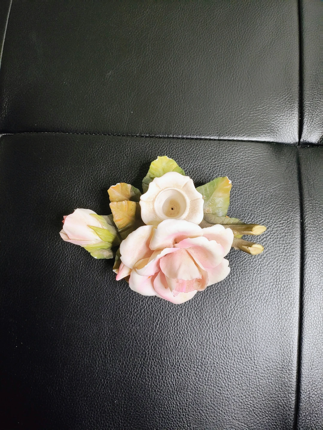 Vintage Italian Capodimonte Porcelain Rose Candle Holder