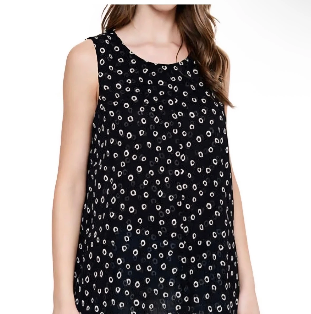 Cristina B Black Patterned Sleeveless Top XXL