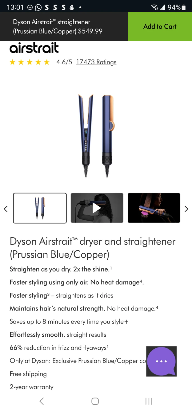 Dyson Airstrait Straightener (Prussian Blue/Copper) - photo 3