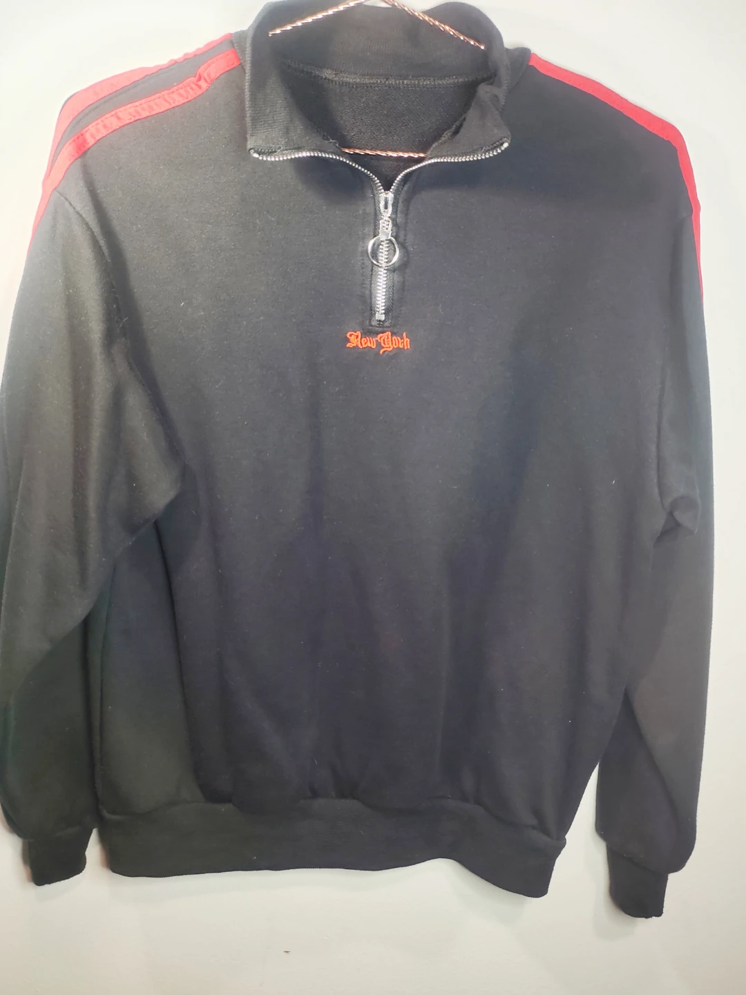 New York Quarter Zip Sweatshirt - Black with Red Stripes - photo 2