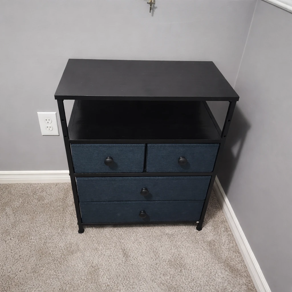 Black Metal Frame Dresser with Fabric Drawers