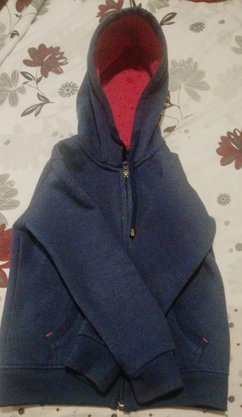 Blue Zip-Up Hoodie, Red Lining size 5-6 yrs