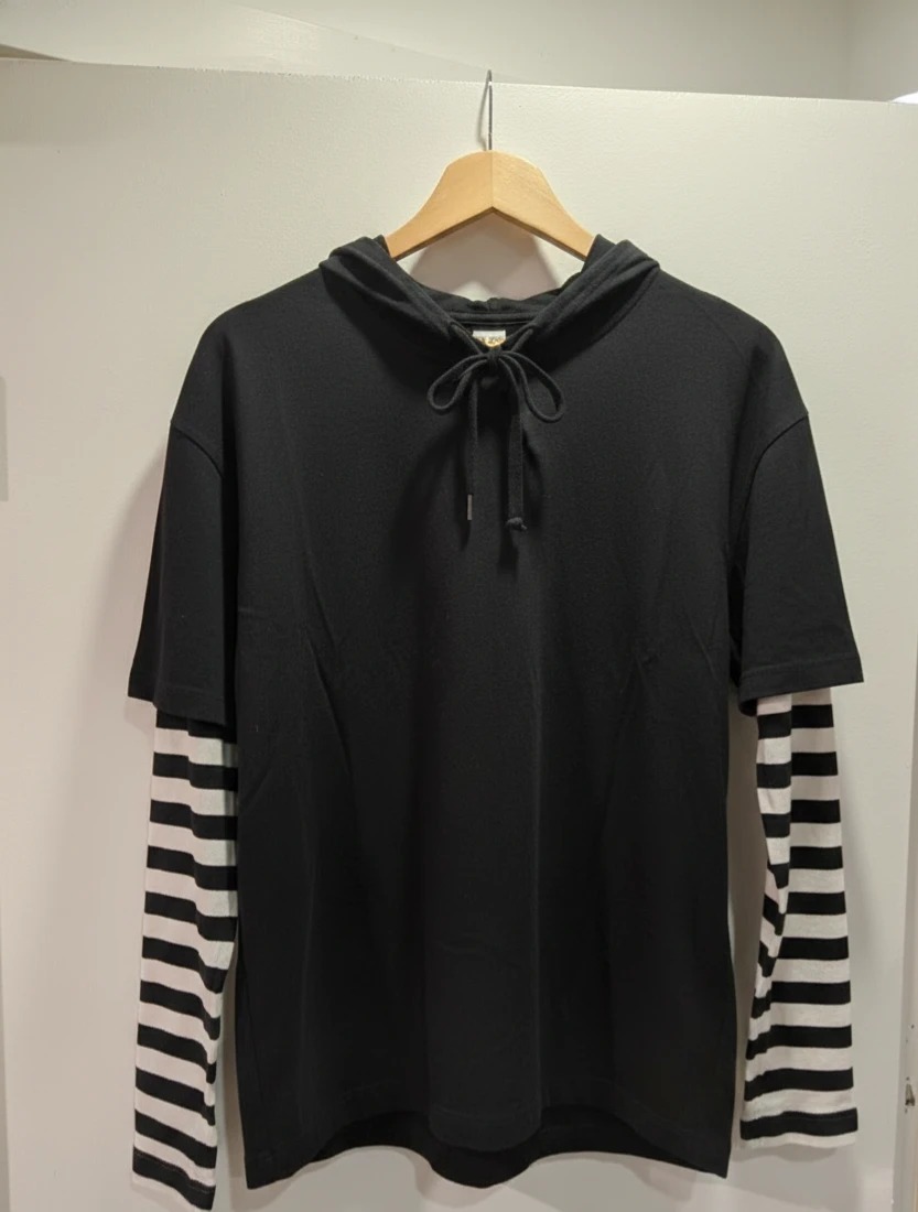 Hot Topic Black Striped Sleeve Layered Hoodie - Size L