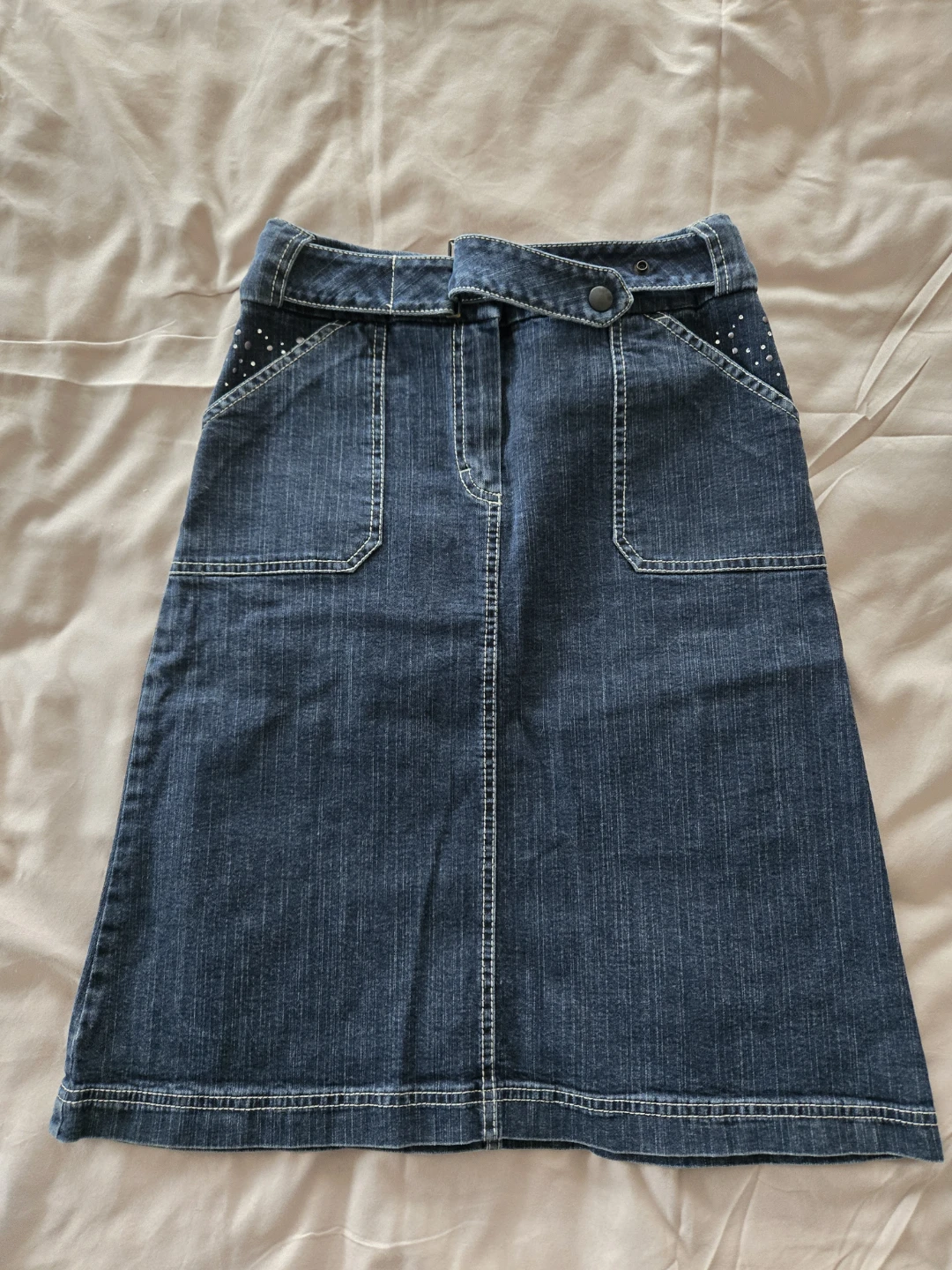 Denim A-Line skirt with decorative detailing