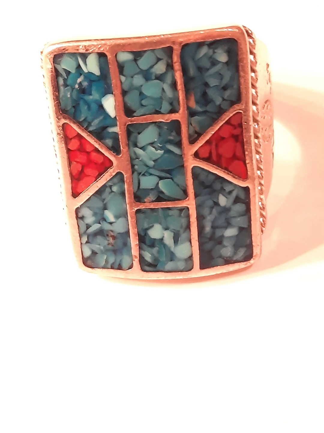 Turquoise & Coral Ring - Size 8 silver nikel - photo 2