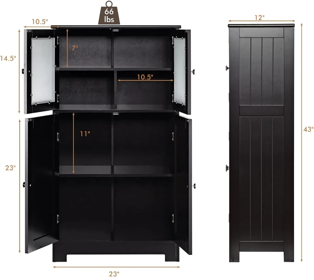 Black Bathroom Storage Cabinet with Frosted Doors
