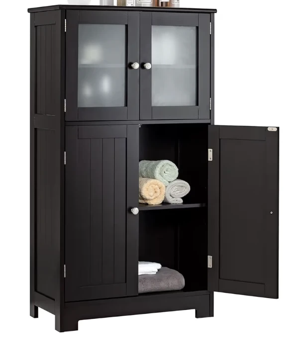 Black Bathroom Storage Cabinet with Frosted Doors - photo 2