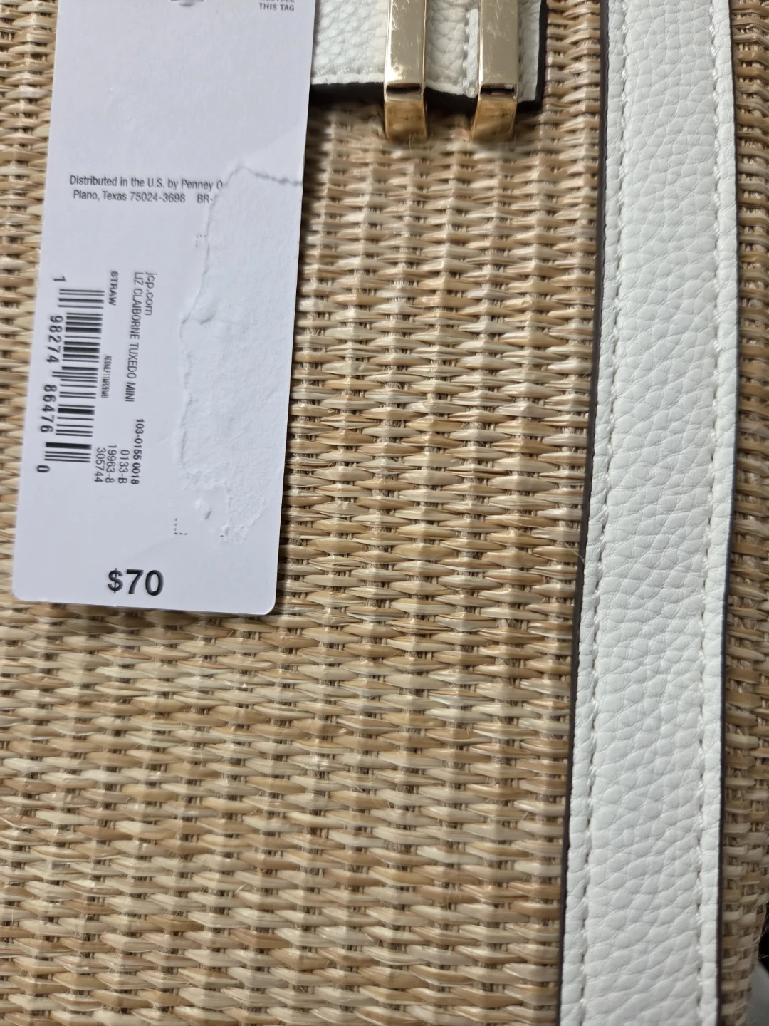 Liz Claiborne Woven Straw Tote Bag with White Trim - photo 2