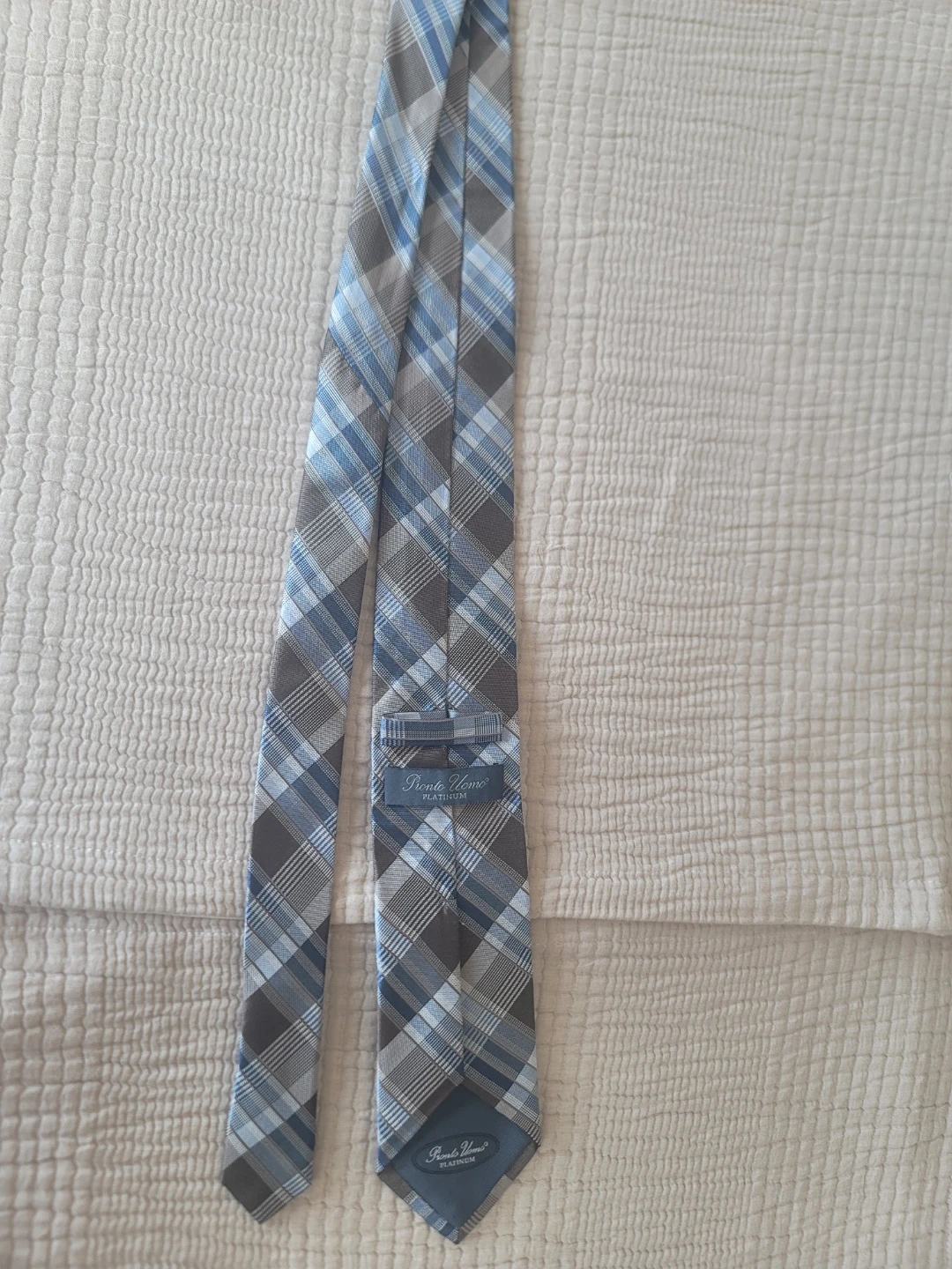 Pronto Uomo Blue and Grey Plaid Tie EUC Contemporary 100% Silk - photo 5