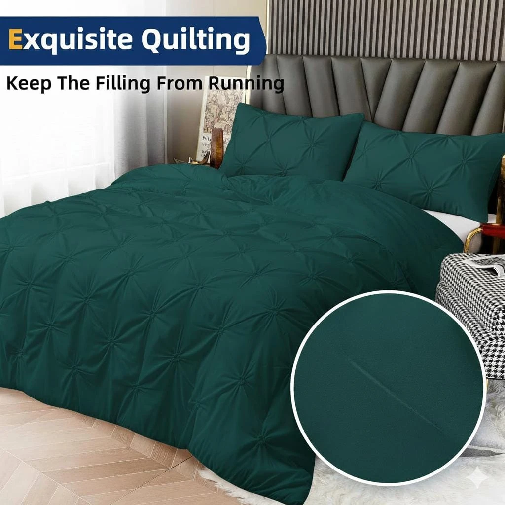 Argstar 3-Pcs Queen Pinch Pleated Comforter Set, Dark Green - photo 2