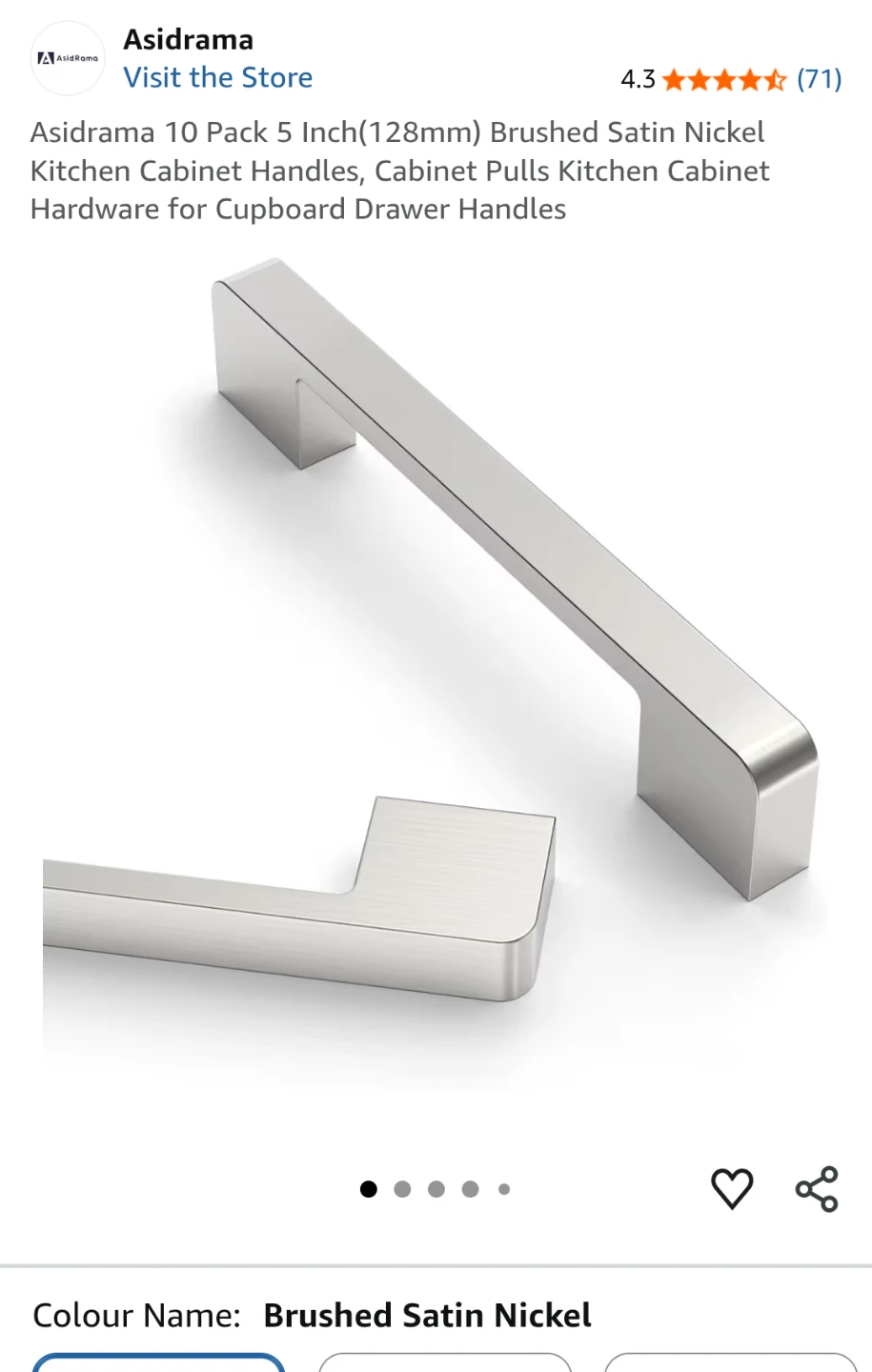 AsidRama 5" Brushed Satin Nickel Cabinet Handles (Total 20 pcs)