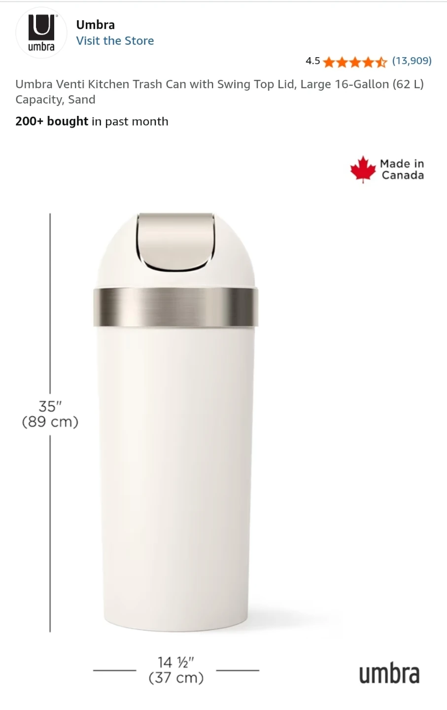 Kitchen Trash Can with Swing Top Lid, Large 62L - photo 3