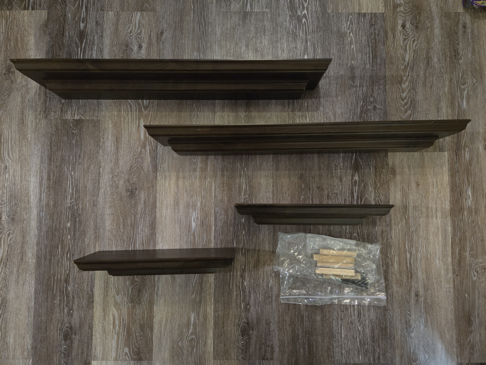 Dark Brown Wooden Wall Floating Shelves (Set of 4)