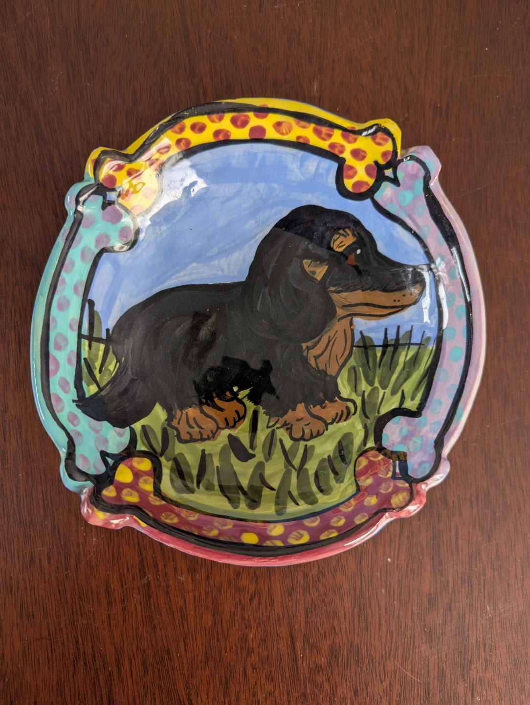 Hand-Painted Dachshund Ceramic Dish