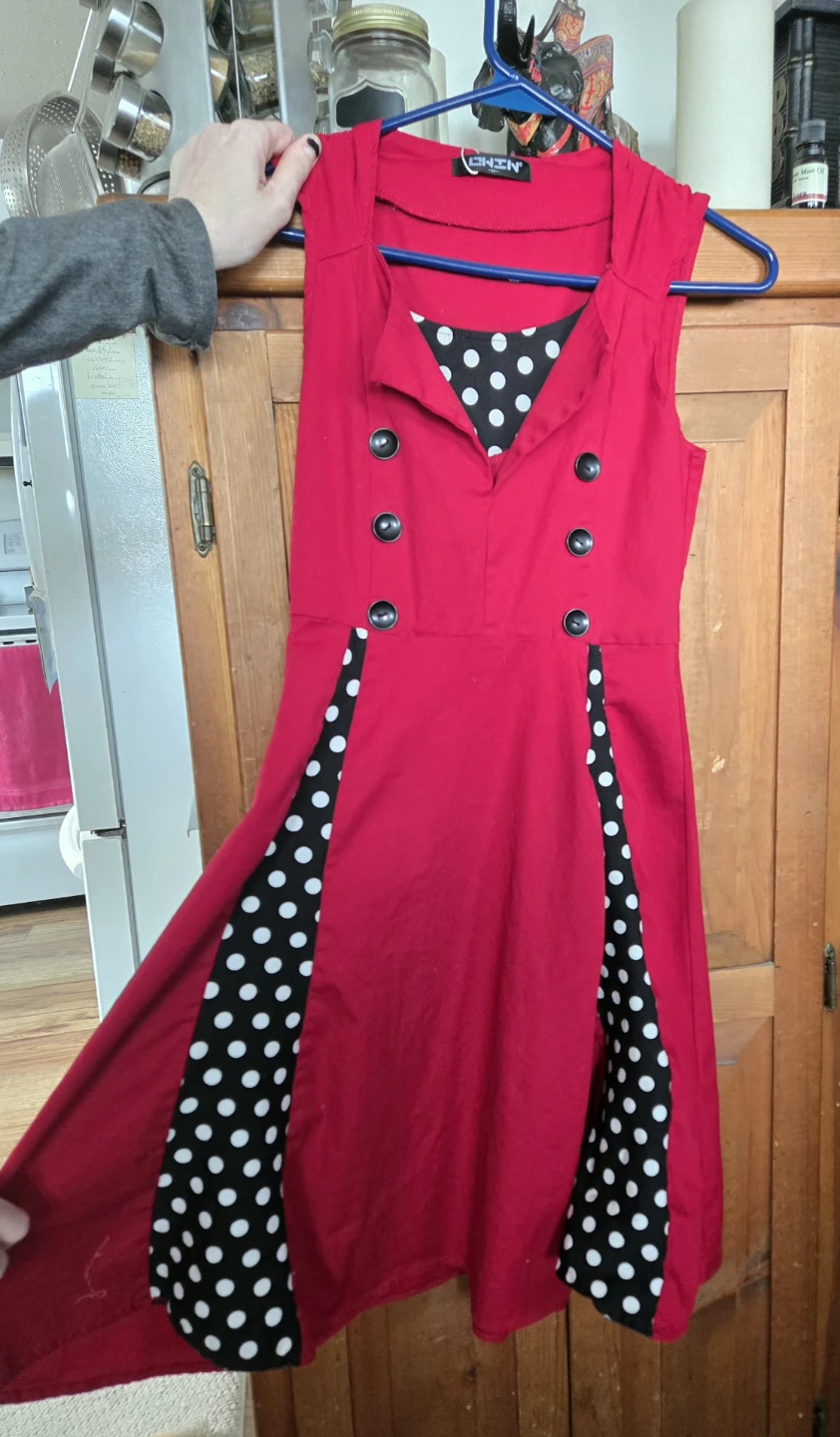 CHIN Red Sleeveless Polka Dot Dress - Medium