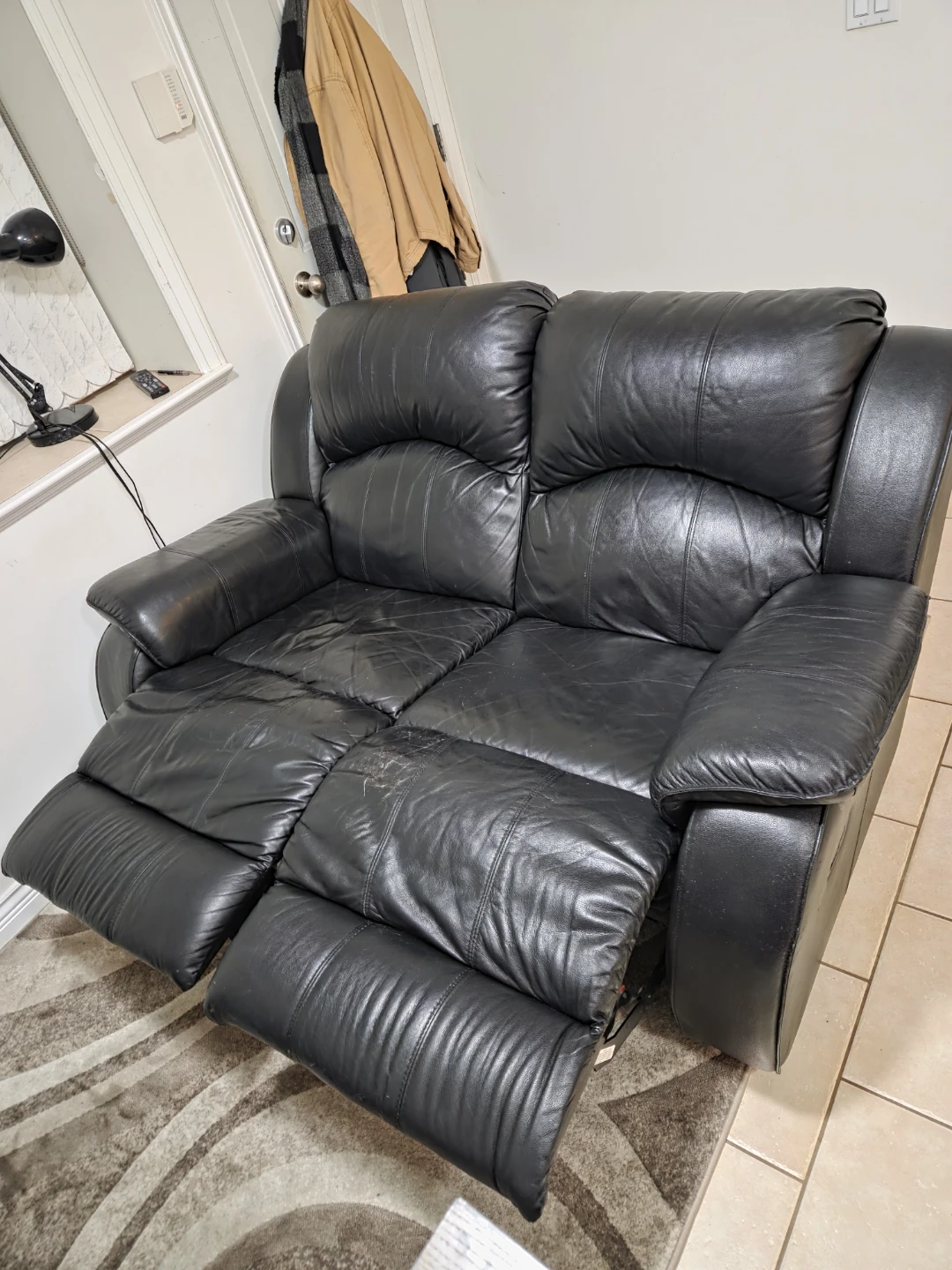 Black Leather Loveseat Recliner - photo 2