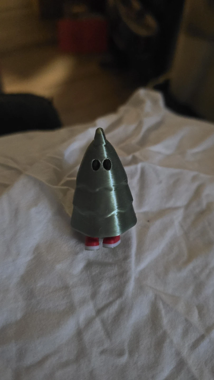 Green Tree Character Figurine with Red Shoes