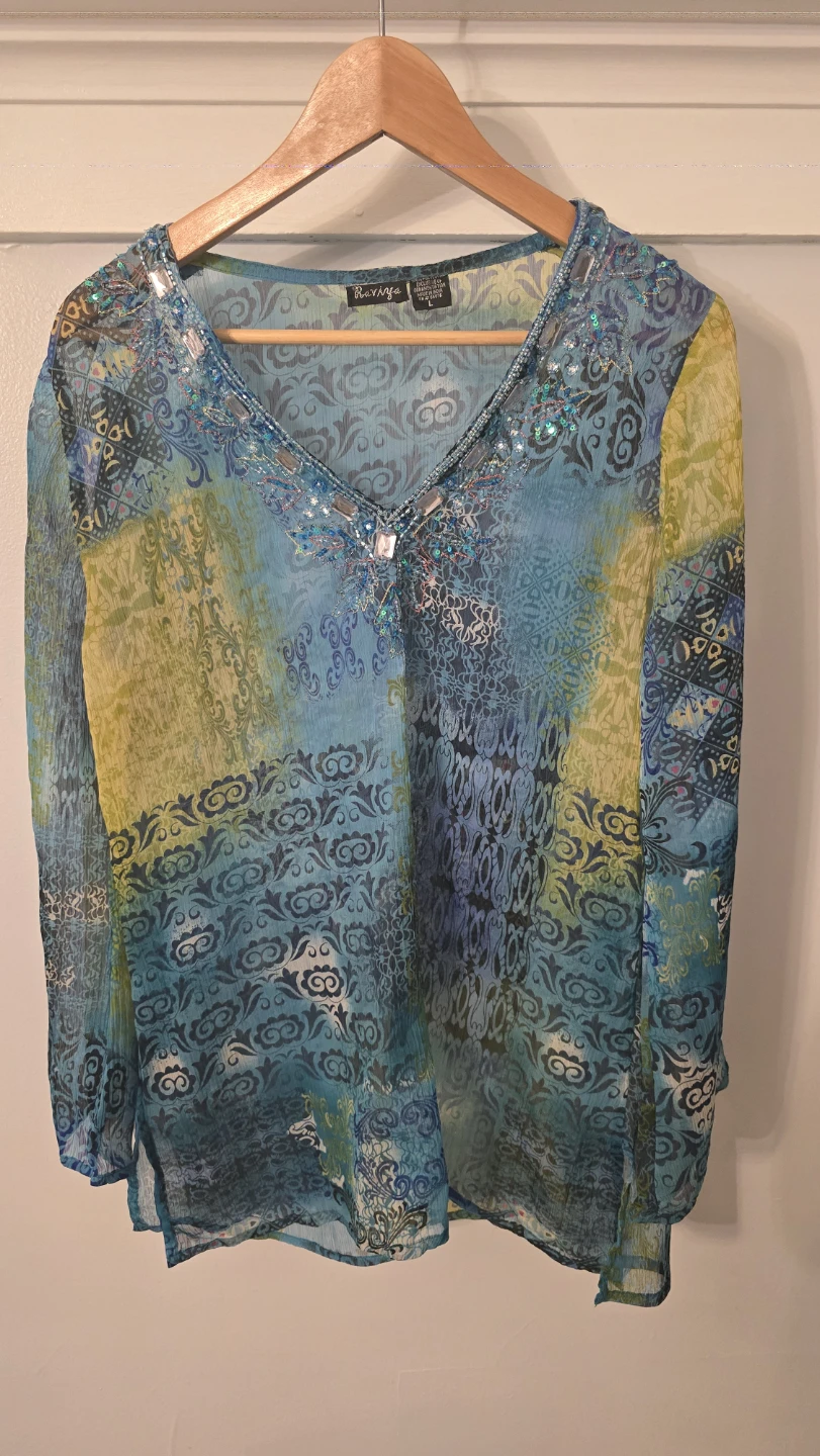 Ravinia Size L Blue/Yellow Blouse