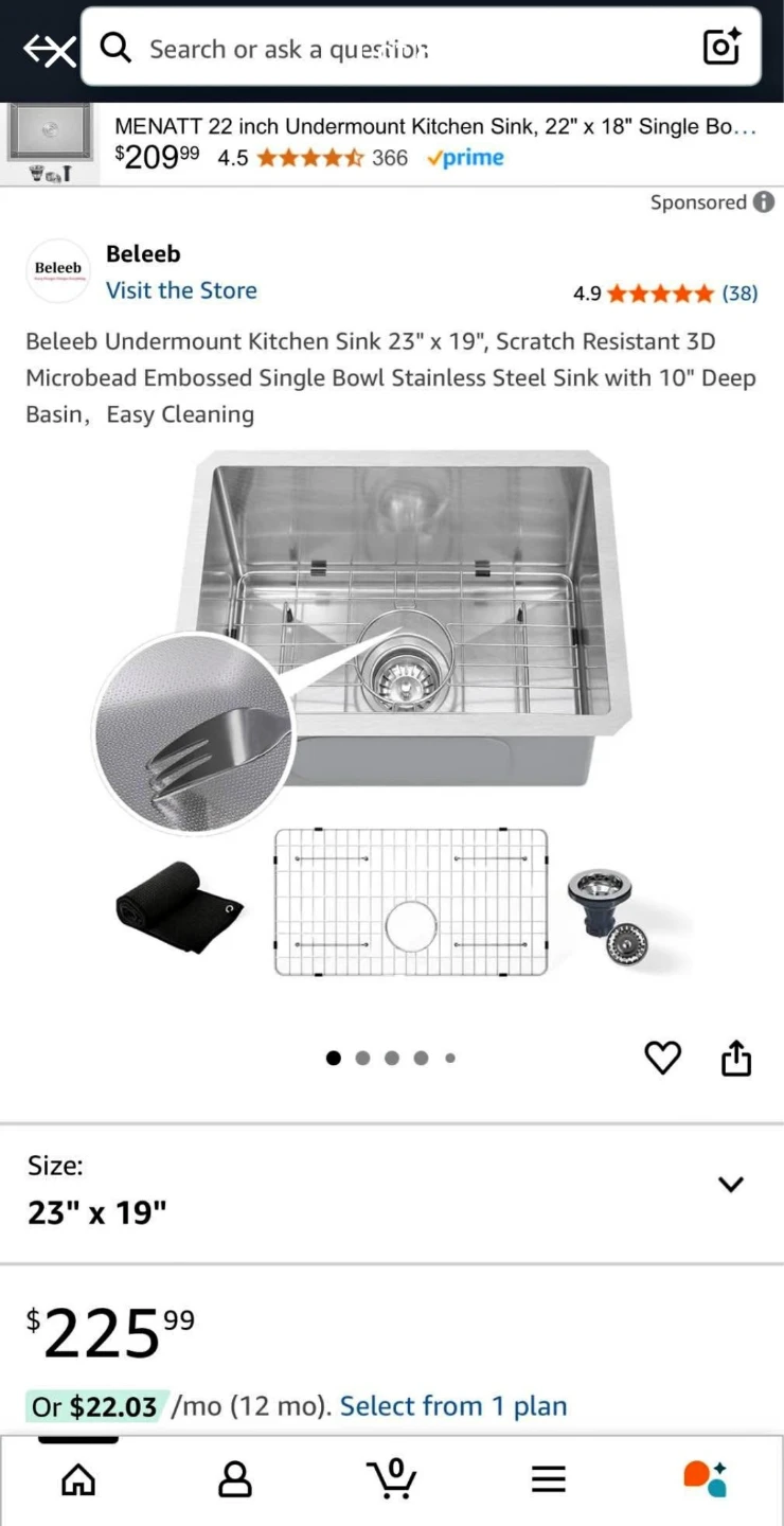Beleeb Kitchen Sink 23" x 19" Farmhouse Workstation - New