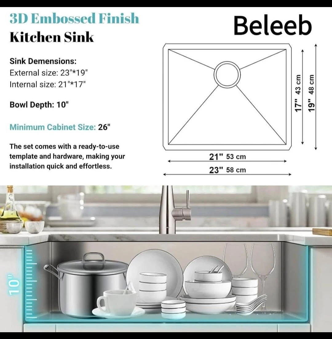Beleeb Kitchen Sink 23" x 19" Farmhouse Workstation - New - photo 3
