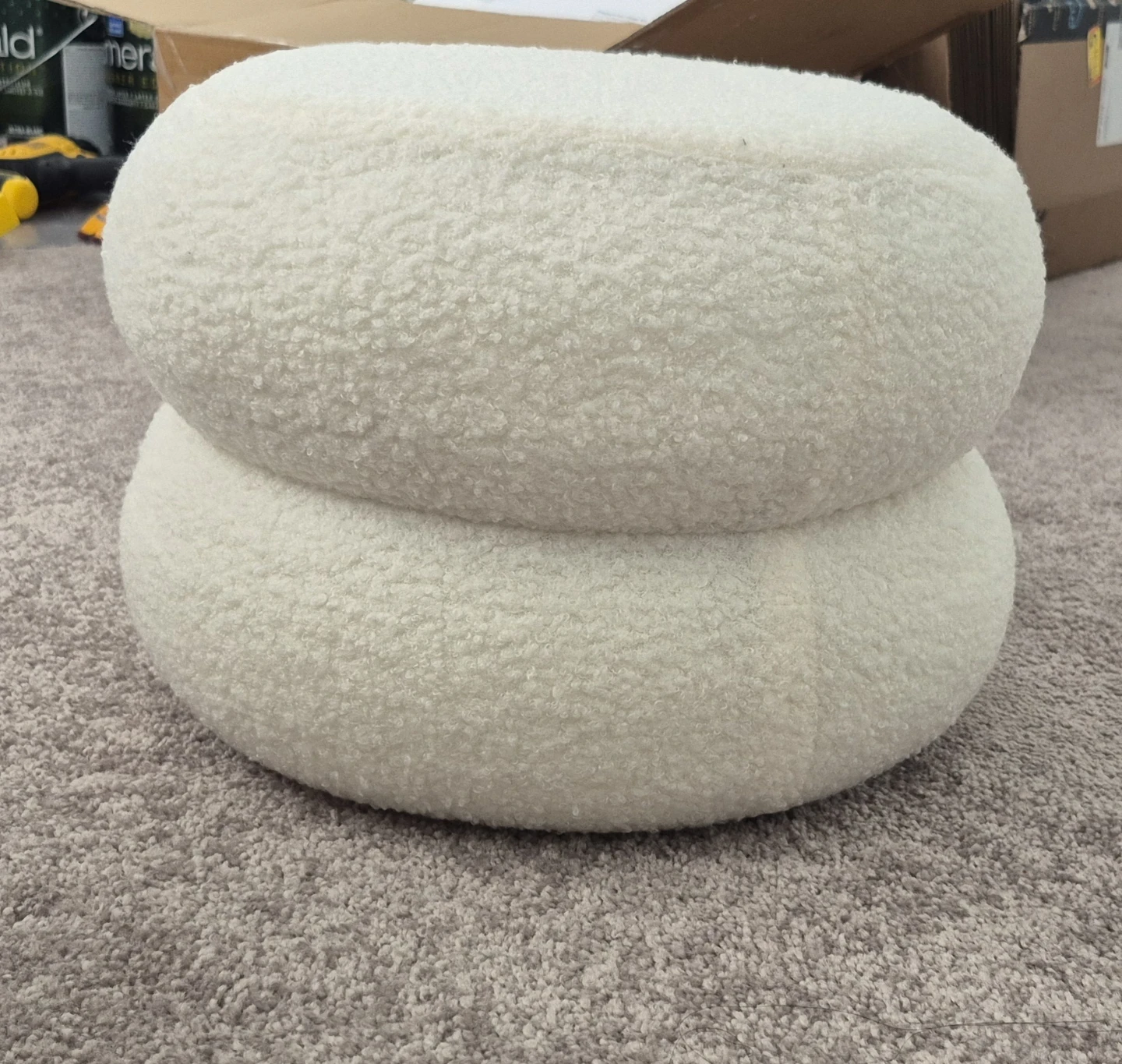 Small Round Boucle Ottoman - Ivory
