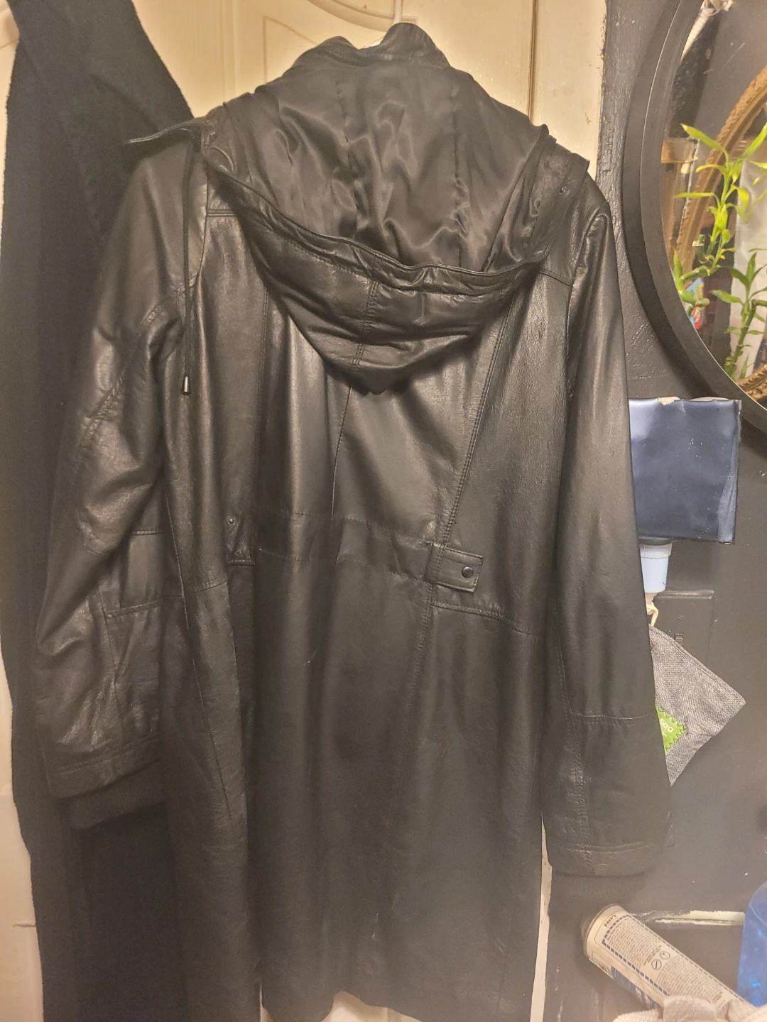 Danier Black Leather Hooded Coat - Size M - photo 3