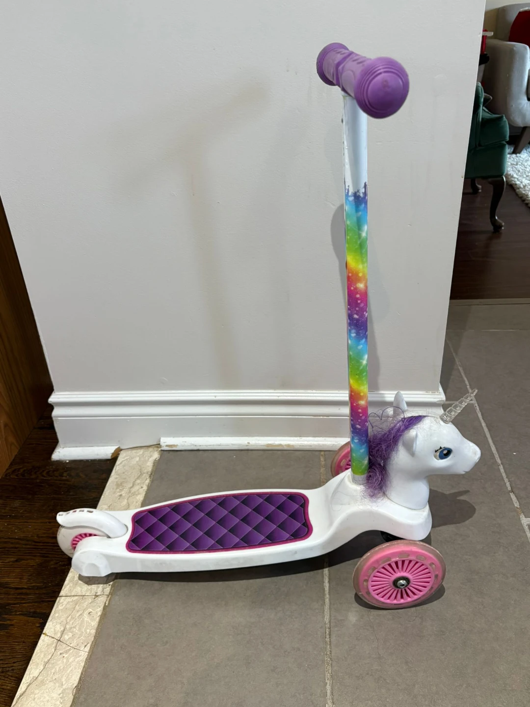 Kids Unicorn Scooter - White & Purple