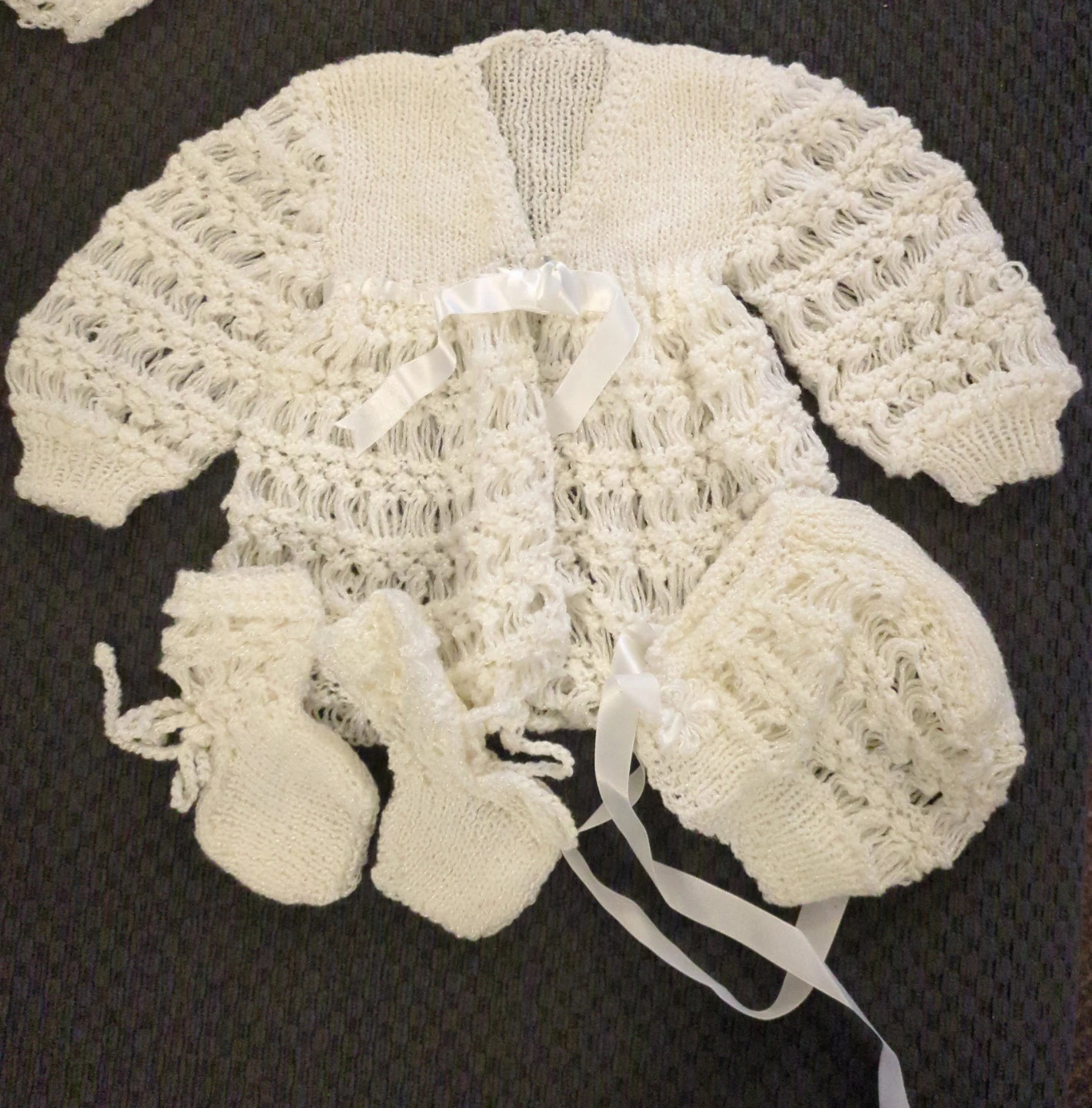 Hand-Knitted Baby Outfit - Cardigan, Hat & Booties