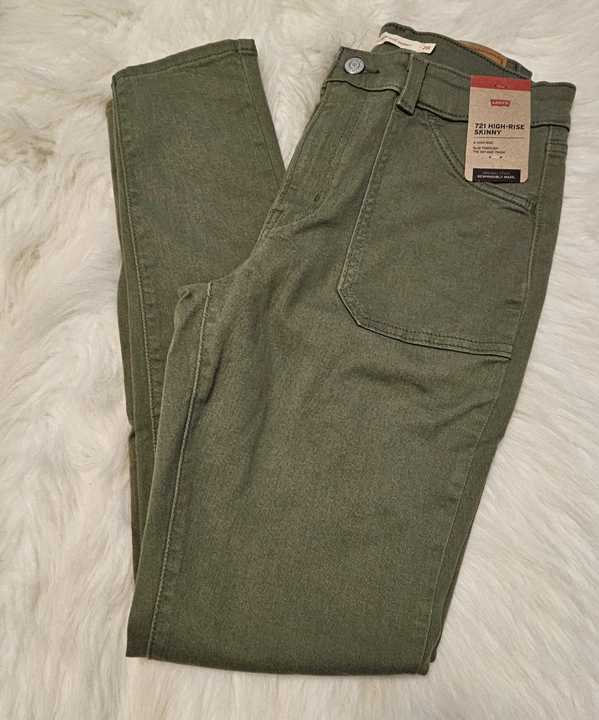 Levi's 721 High-Rise Skinny Jeans - Olive Green - Size 28