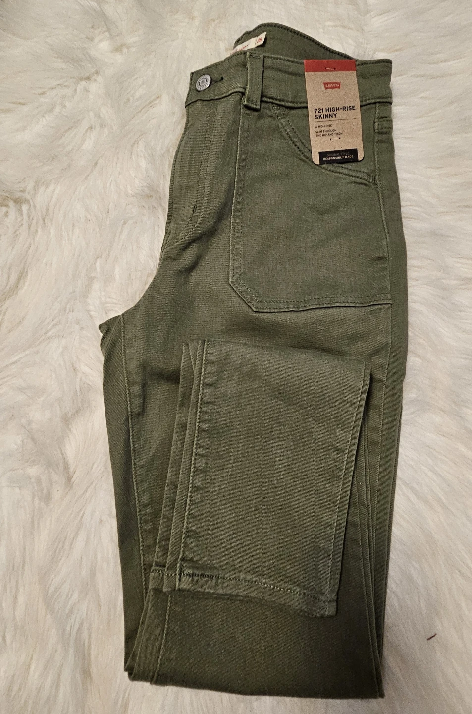Levi's 721 High-Rise Skinny Jeans - Olive Green - Size 28 - photo 3