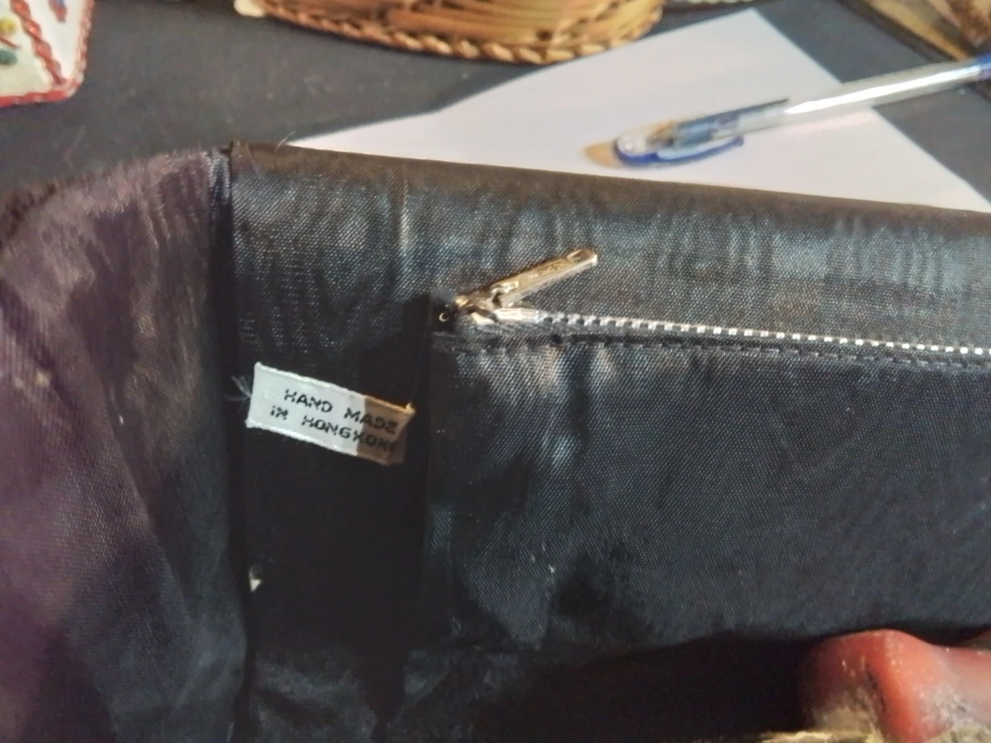 Vintage Hand Made Black Satin Floral Beaded Clutch - photo 5