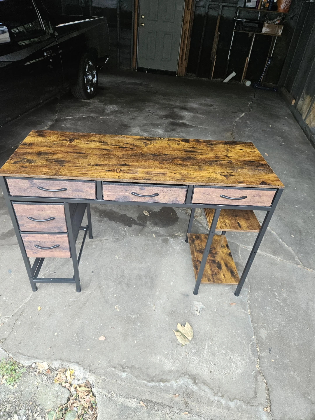 Industrial Style Writing Desk with Drawers and Shelves