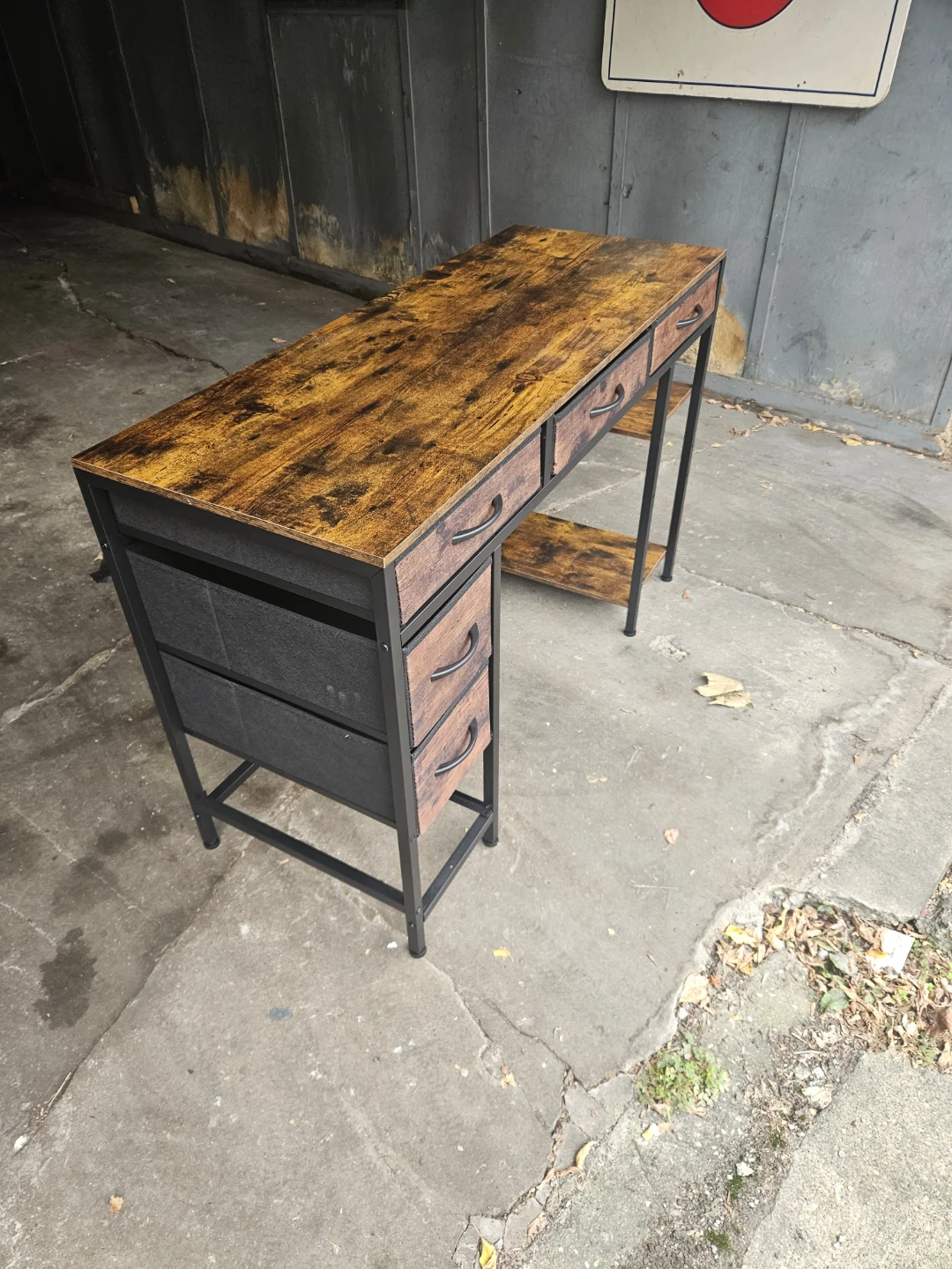 Industrial Style Writing Desk with Drawers and Shelves - photo 2