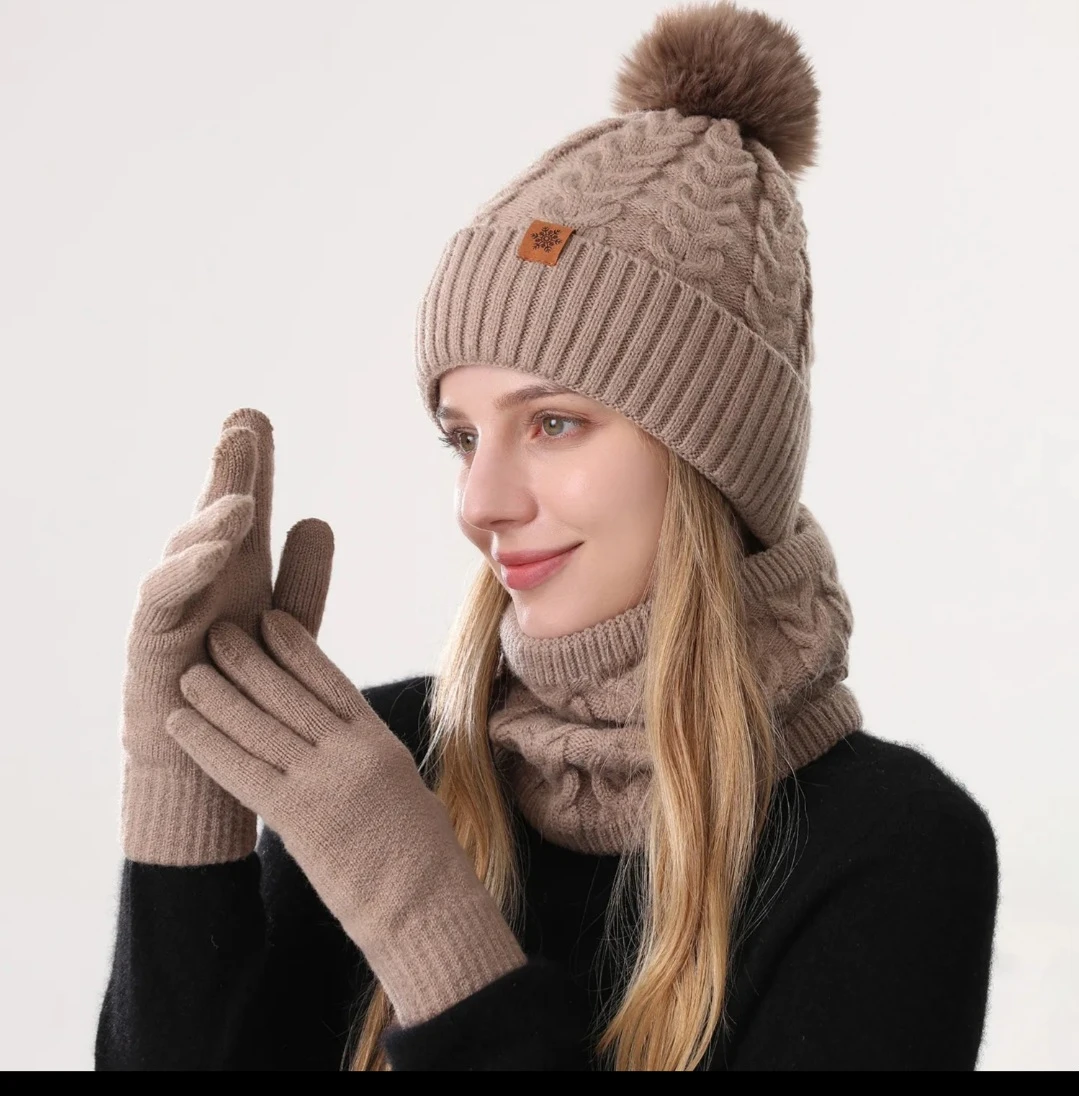 Pink Pom Pom Knit Hat, Scarf, and Gloves Set - photo 3