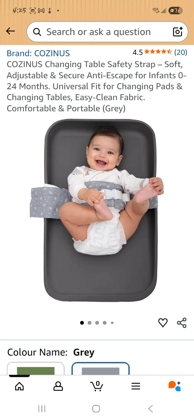 COZINUS Changing Table Safety Strap - Grey