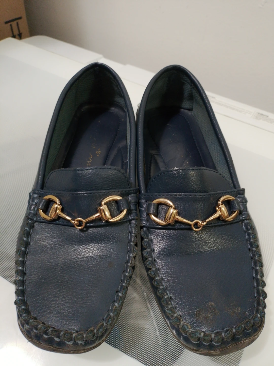 Navy Blue Leather Loafers youth 2 or 3