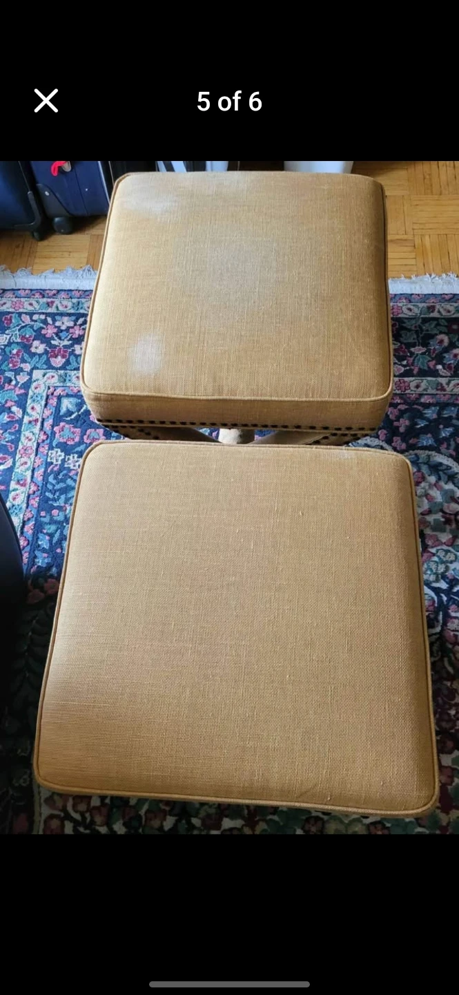 Pair of Mustard Yellow Upholstered Ottomans - photo 4