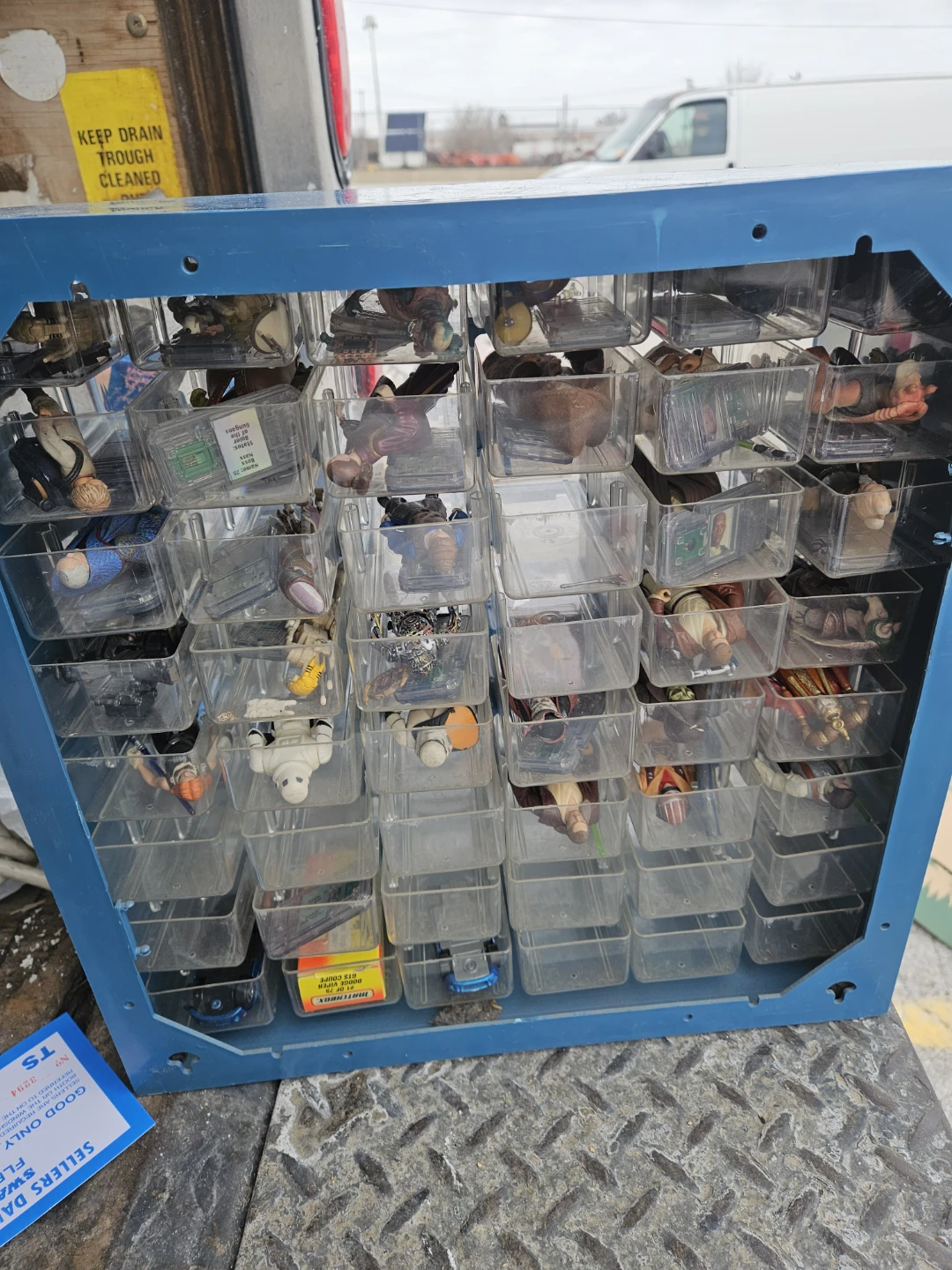 Blue Storage Cabinet with Clear Drawers
